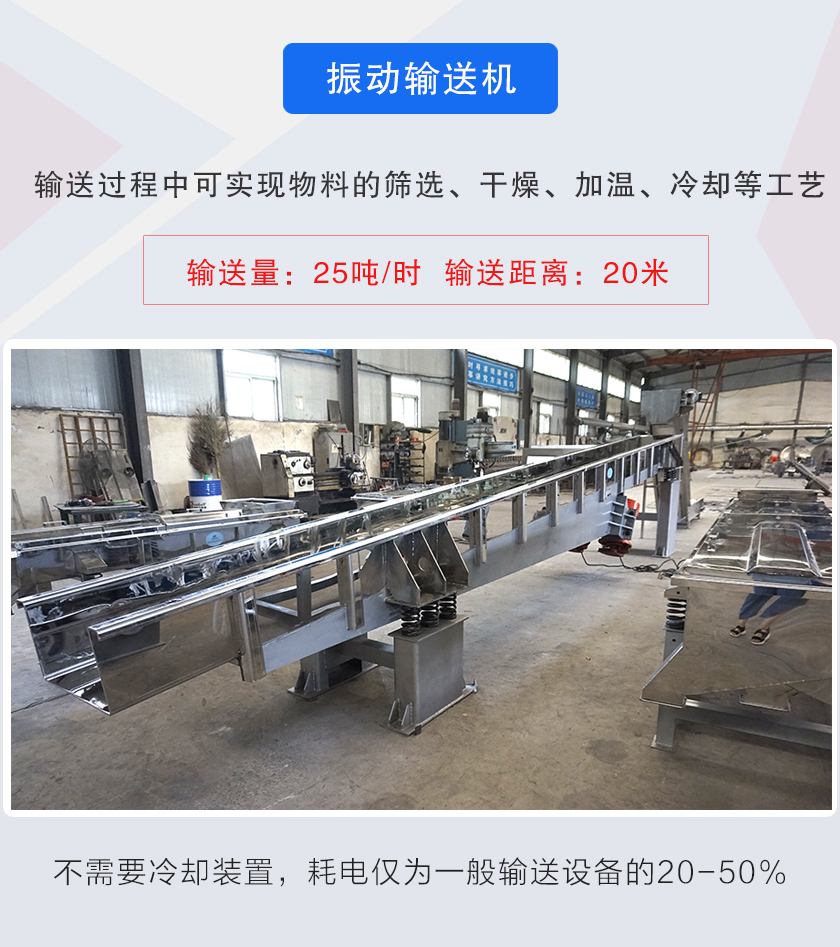 輸送過程中可實(shí)現(xiàn)物料的篩選、干燥、加溫、冷卻等工藝