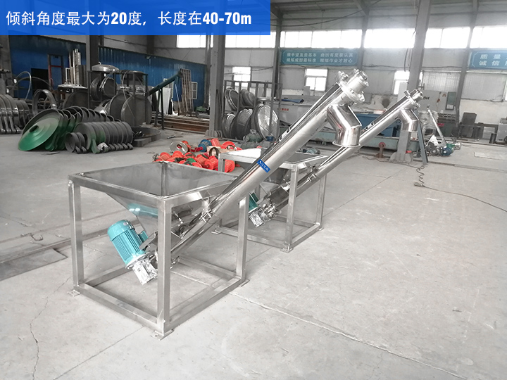 GX型絞龍輸送機(jī)傾斜角度最大為20度，長度在40-70m