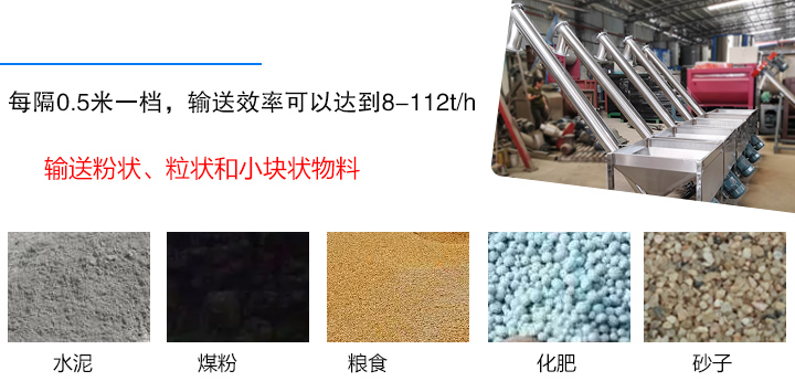 輸送粉狀、粒狀和小塊狀物料，如水泥、煤粉、糧食、化肥、灰渣、砂子等